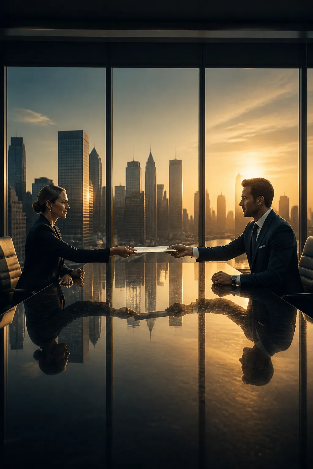 Professional strategic review meeting in a premium boardroom setting